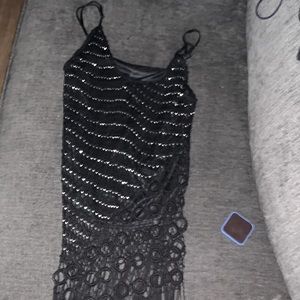 Black Tank Top Studded and Fringe Pattern Flowy Size M